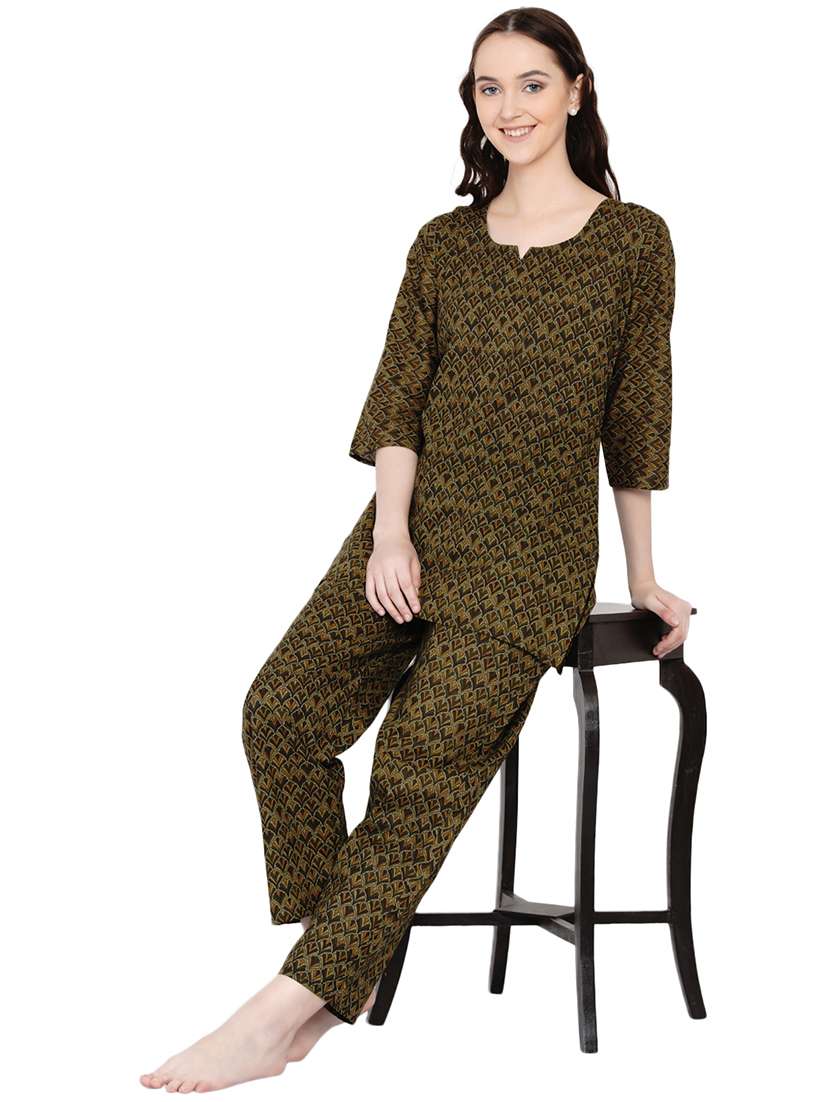 round neck printed nightwear pajama set  - 18005554 -  Standard Image - 3