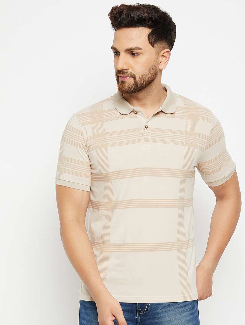 beige checkered polo t-shirt