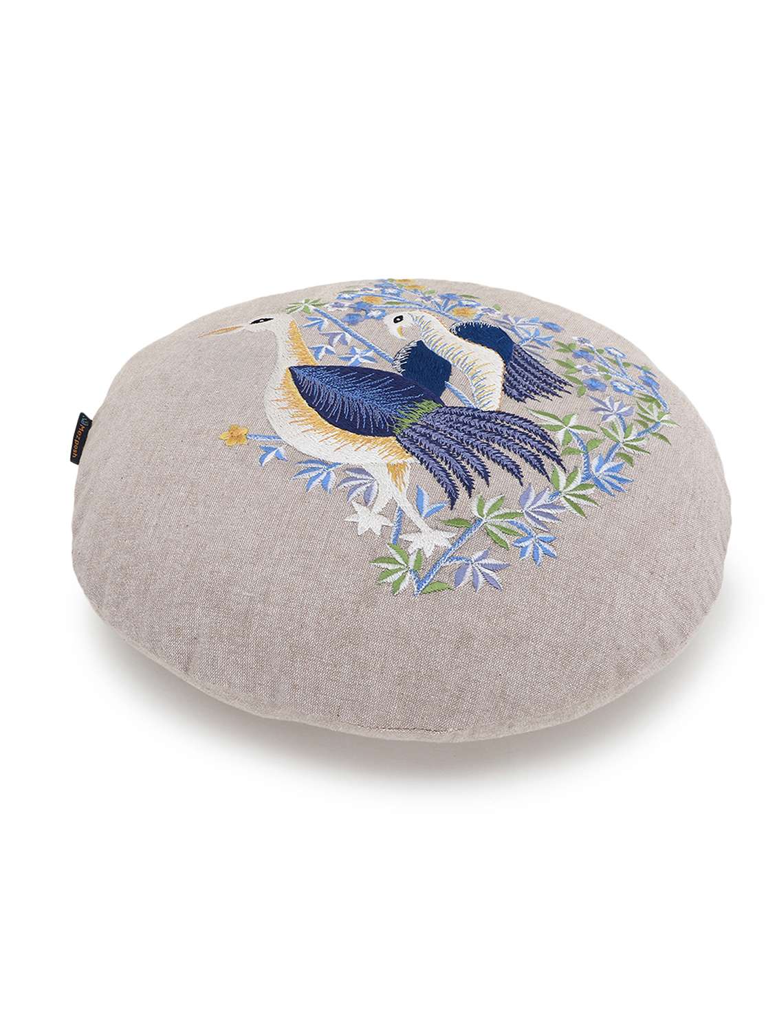 mezposh rustic natural and blue cotton quirky bird embroidered cushion cover (16 dia) set of 2 - 18007140 - Standard Image - 3