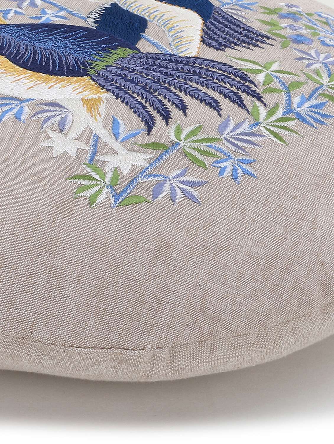 mezposh rustic natural and blue cotton quirky bird embroidered cushion cover (16 dia) set of 2 - 18007140 - Standard Image - 5