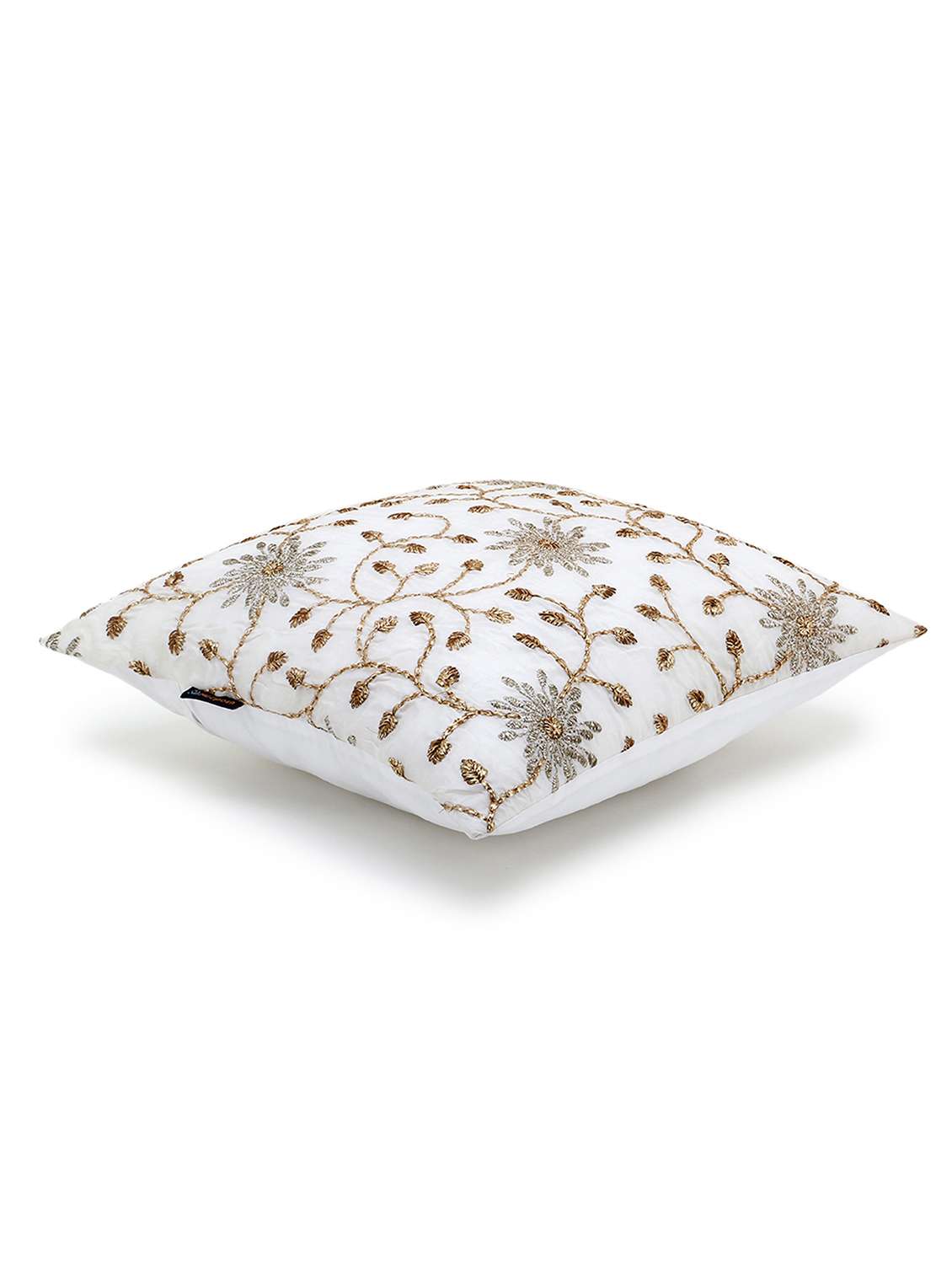 mezposh dazzle white and gold faux silk embellished hand embroidery floral cushion cover (16x16 inch) set of 2 - 18007153 - Standard Image - 3