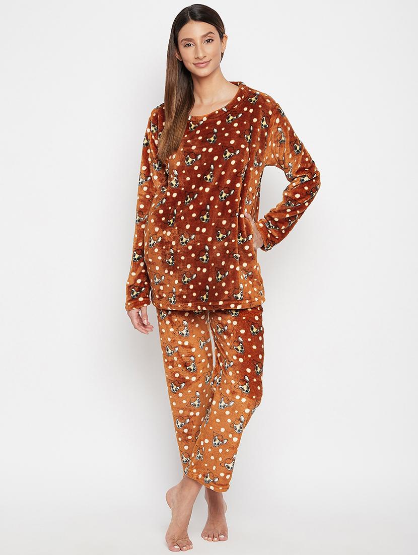 round neck printed nightwear pajama set - 18007188 - Zoom Image - 0