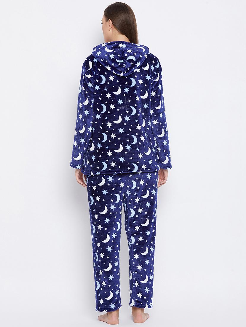 hooded neck printed nightwear pajama set - 18007196 - Standard Image - 3