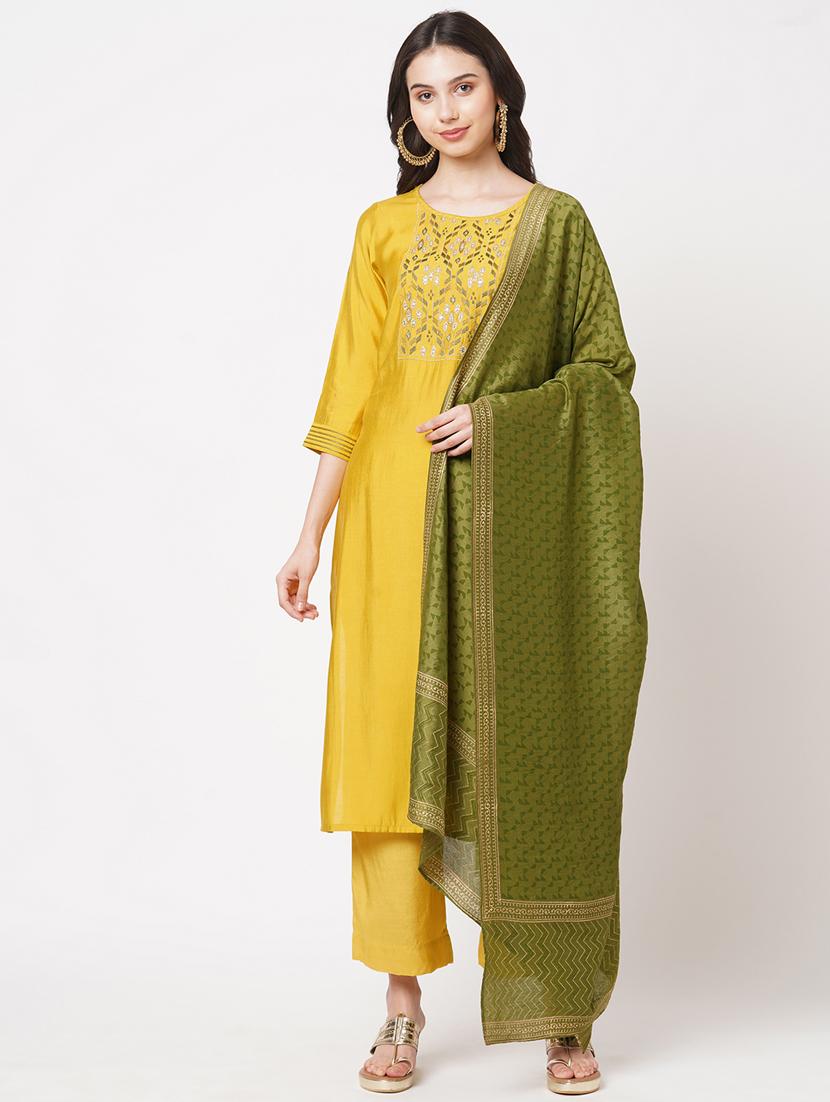 zari work semi-stitched suit set - 18008538 - Zoom Image - 0