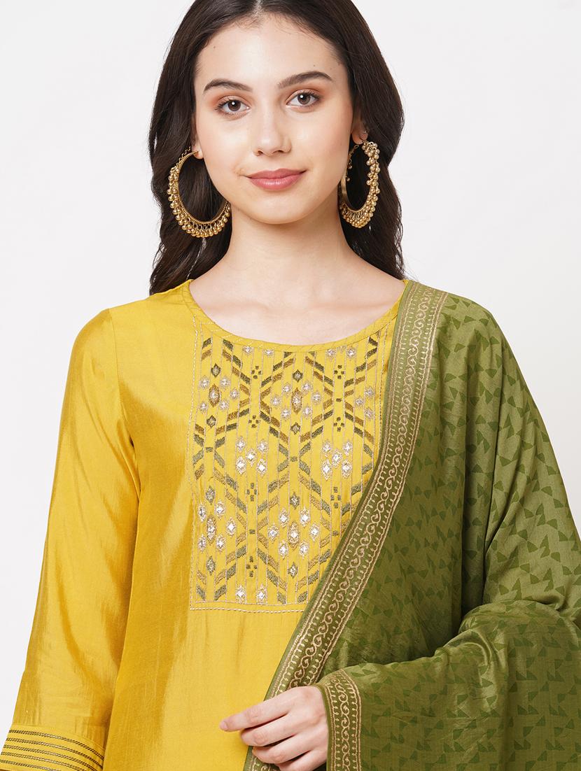 zari work semi-stitched suit set - 18008538 - Standard Image - 3