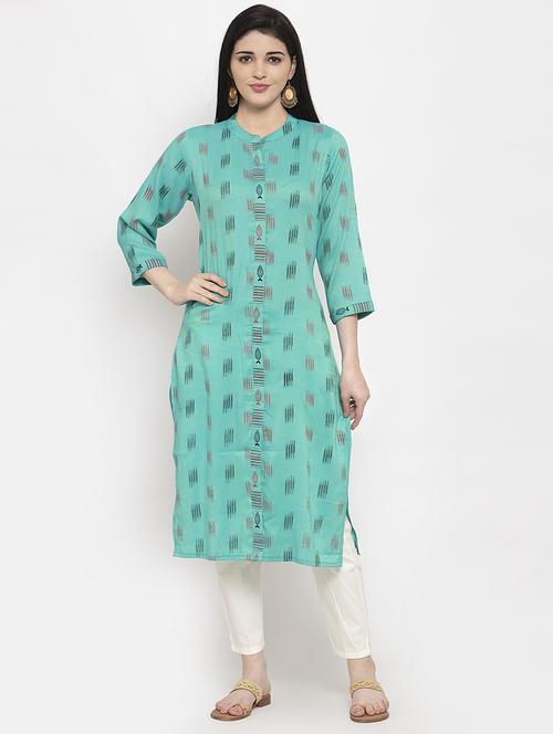 turquoise rayon straight kurta - 18008581 -  Standard Image - 0