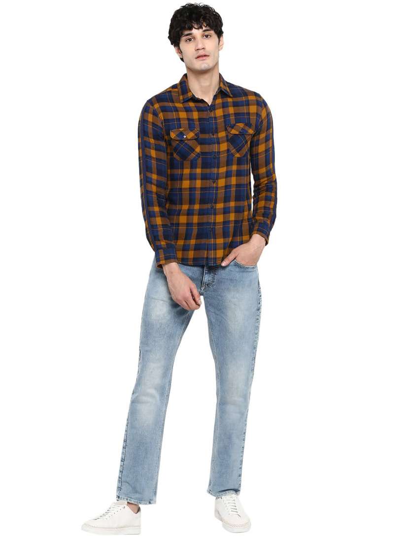 yellow checkered casual shirt - 18009741 - Standard Image - 3