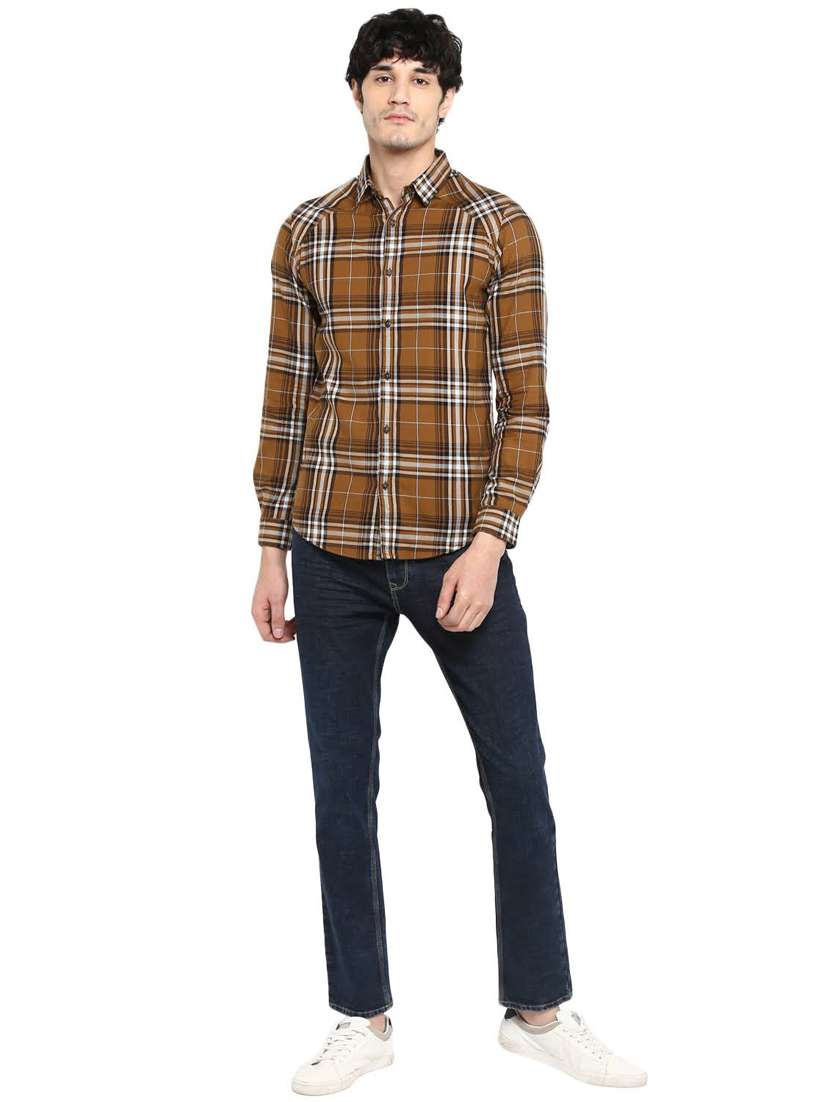 brown checkered casual shirt - 18009755 - Standard Image - 3