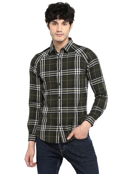 olive green checkered casual shirt - 18009756 - Standard Image - 0
