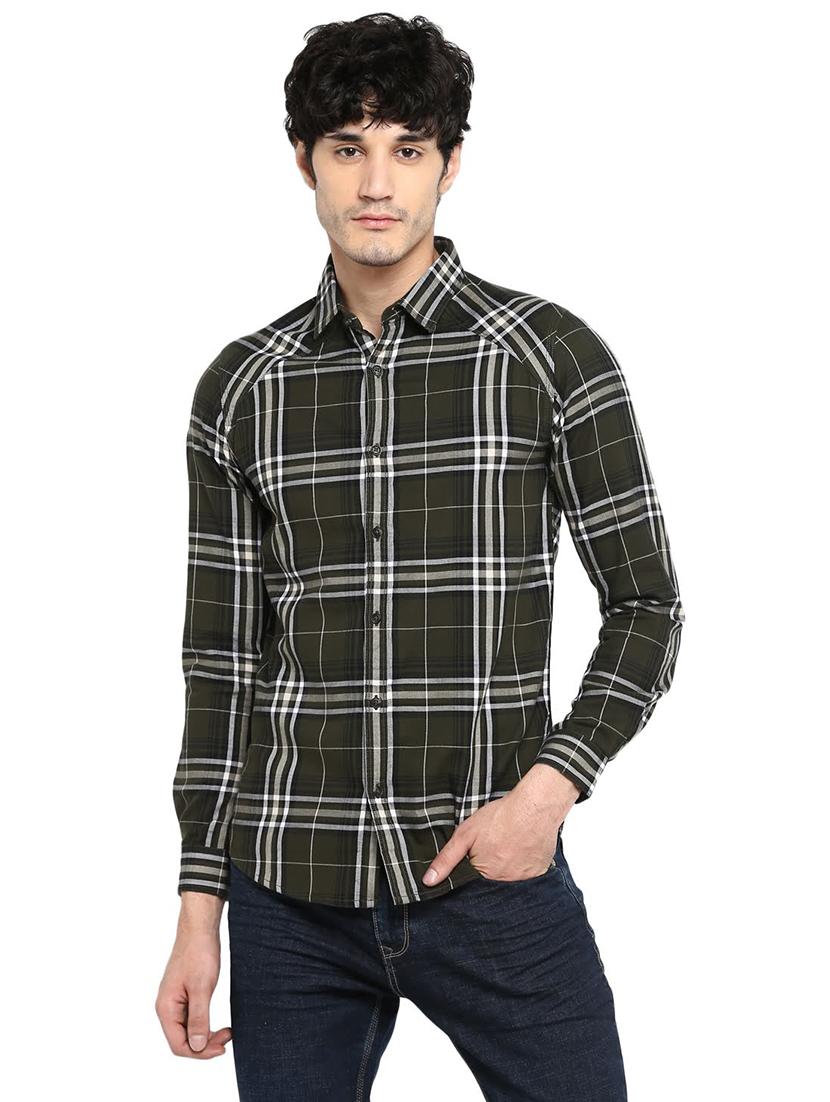olive green checkered casual shirt - 18009756 - Zoom Image - 0