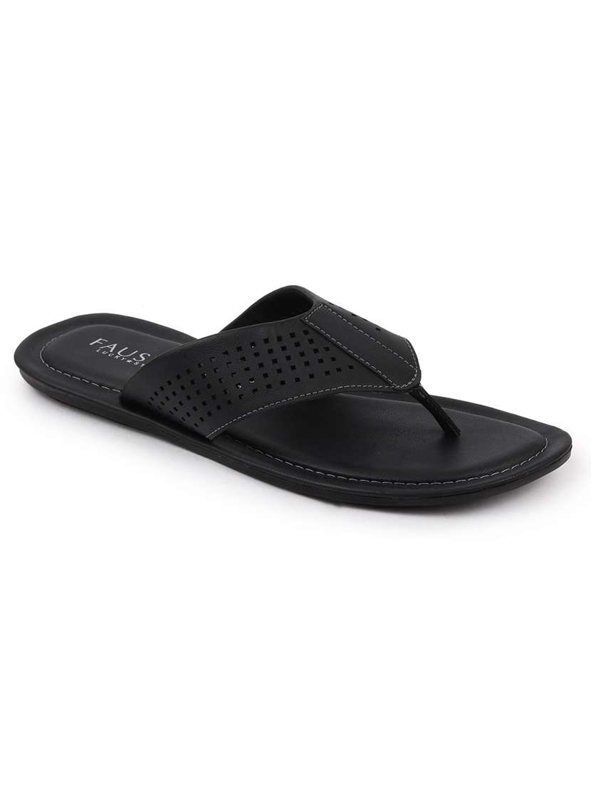 black pu slip on slippers