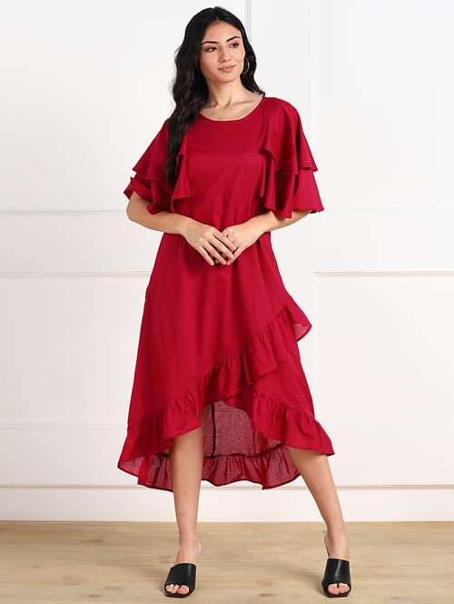 women's ruffle solid dress - 18010948 - Standard Image - 0