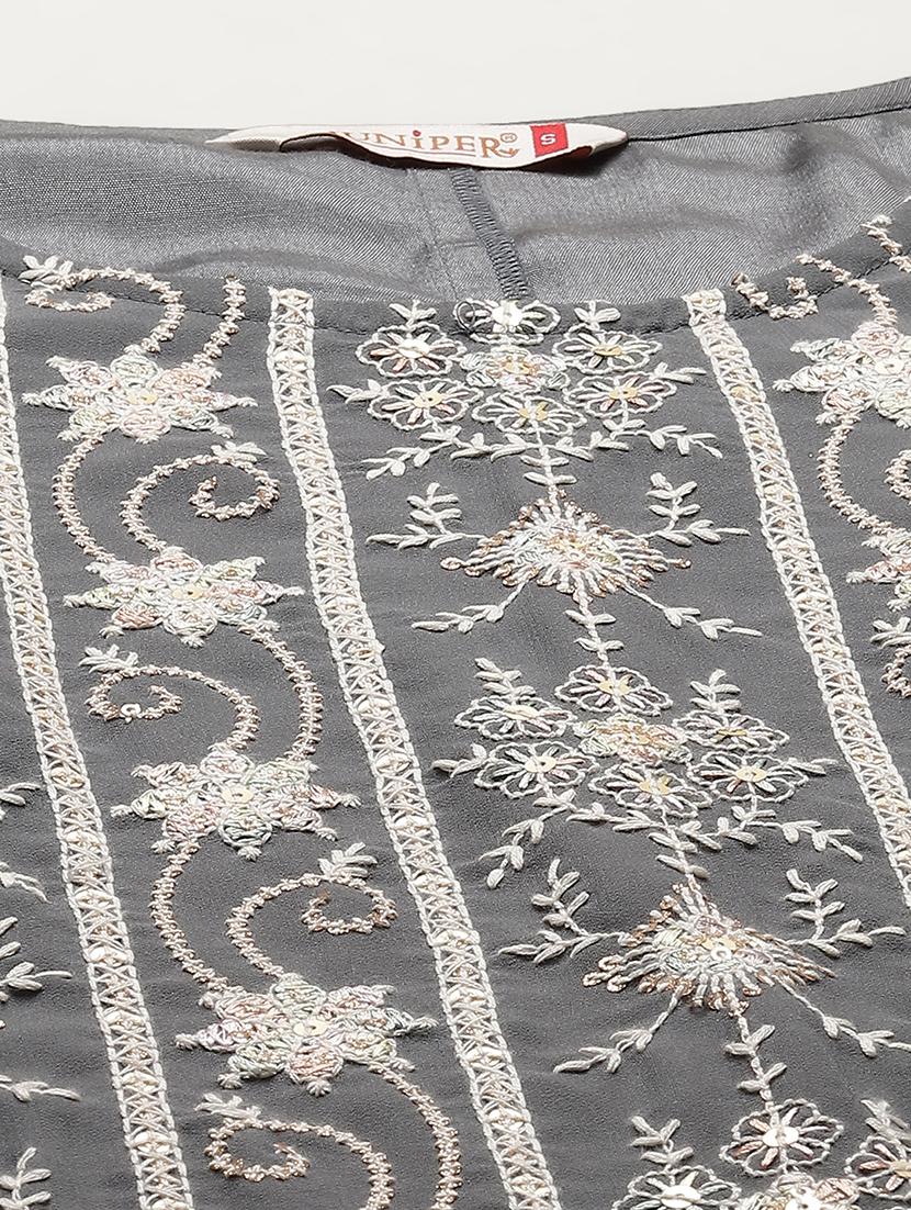 women grey embroidered kurta sharara with dupatta set - 18011471 -  Standard Image - 5