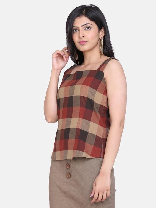 beige and maroon gingham check cotton  - 18011587 -  Standard Image - 0