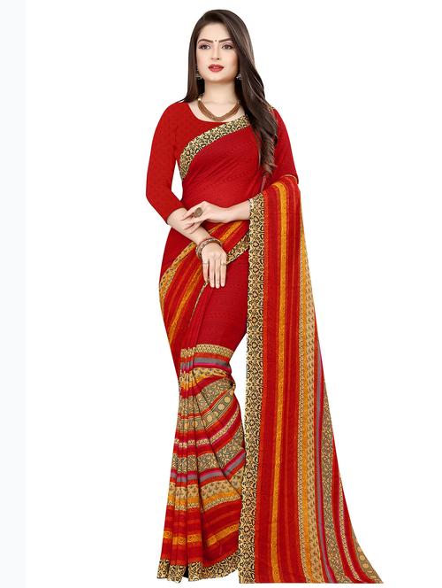 stripe printed saree with blouse - 18011660 - Standard Image - 0