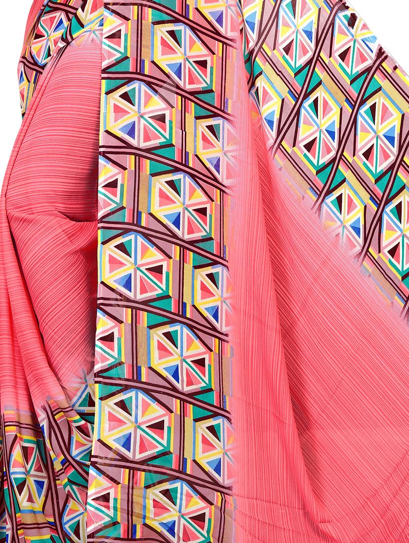 peach georgette printed saree with blouse - 18011690 - Standard Image - 3