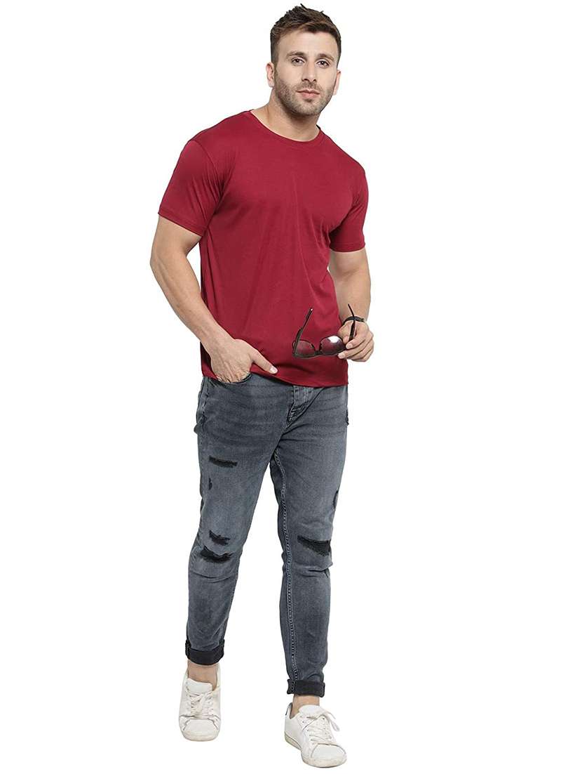 maroon solid t-shirt - 18011940 -  Standard Image - 3
