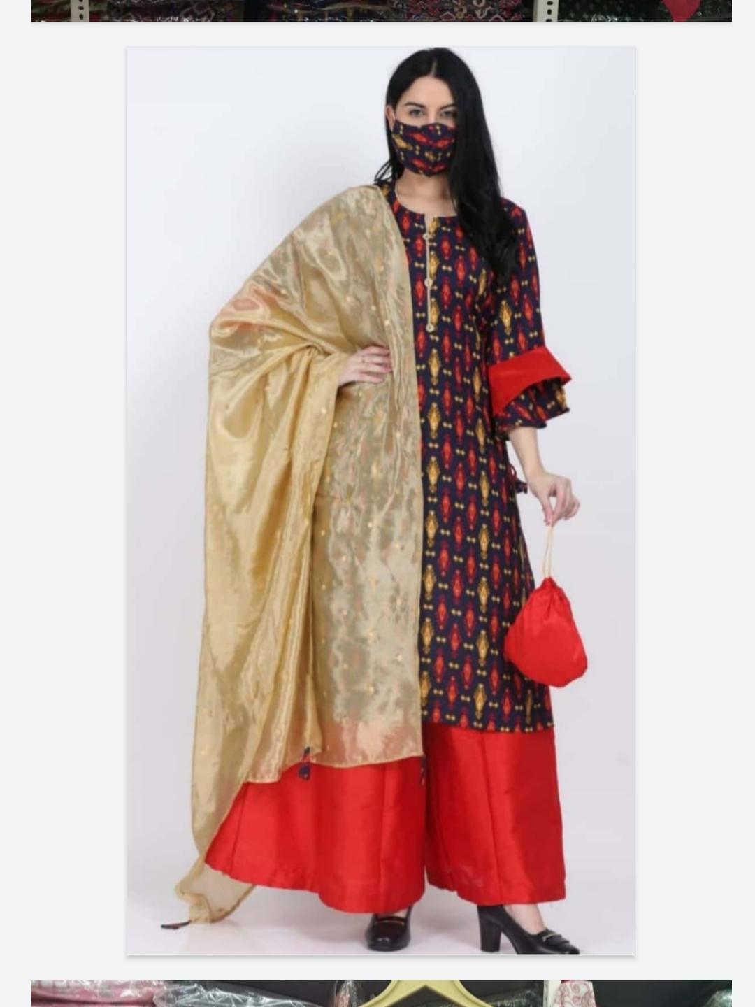 kurti+dupatta+palazzo+mask - 18012800 - Zoom Image - 0