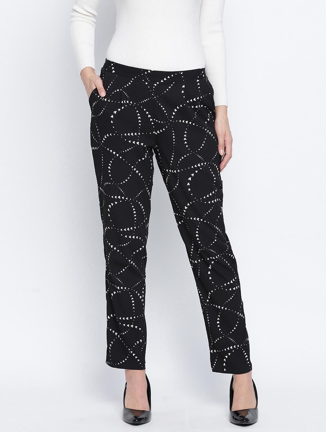 black printed flat front trouser - 18013219 - Zoom Image - 0