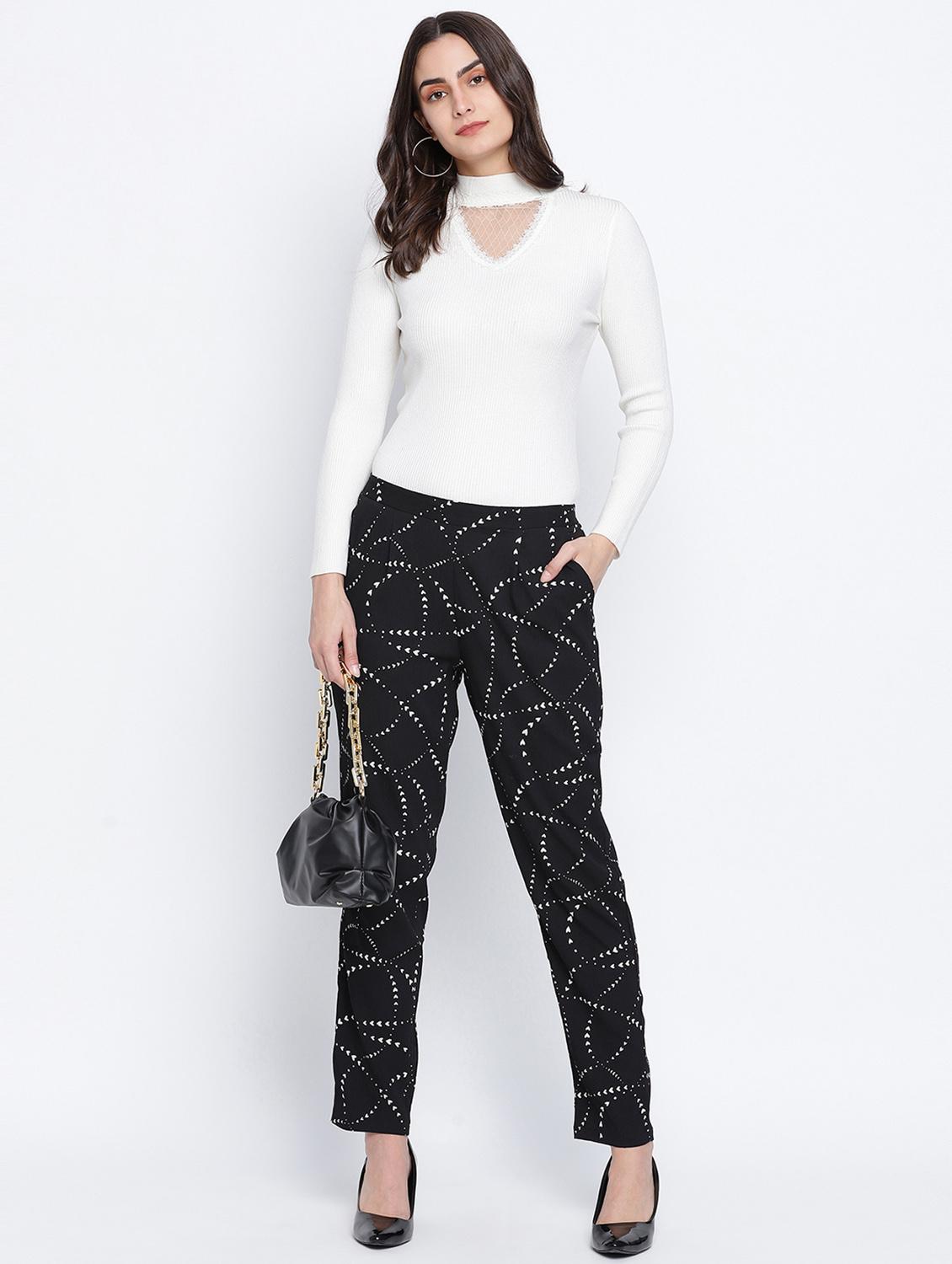 black printed flat front trouser - 18013219 - Standard Image - 3