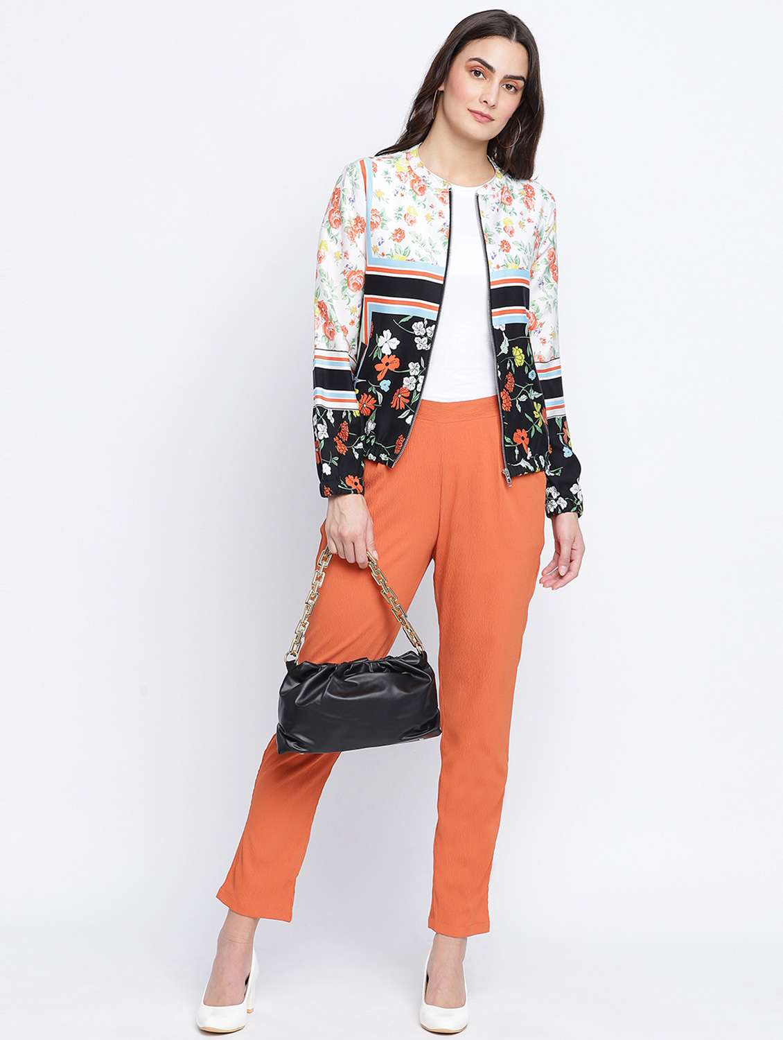 solid orange pleated trouser - 18013220 -  Standard Image - 3