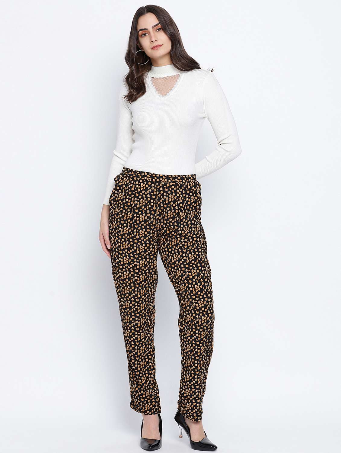 black printed flat front trouser - 18013222 -  Standard Image - 3