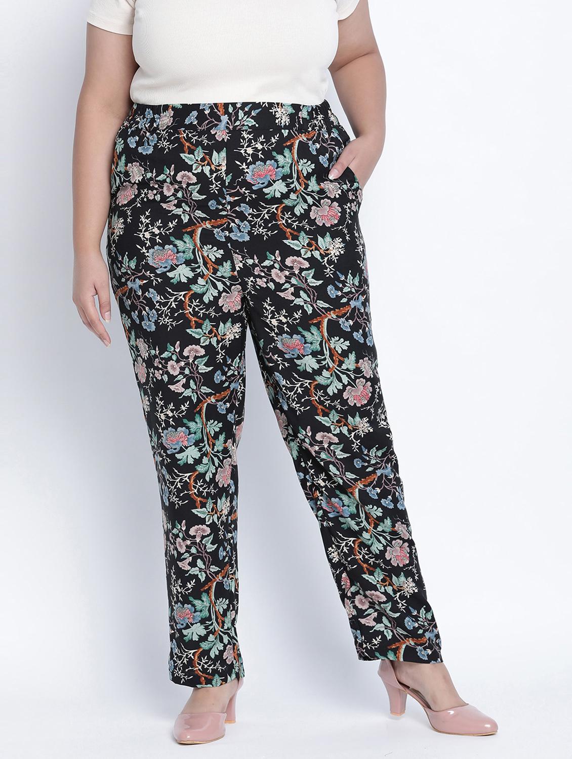 black floral printed plus size trouser - 18013230 -  Zoom Image - 0