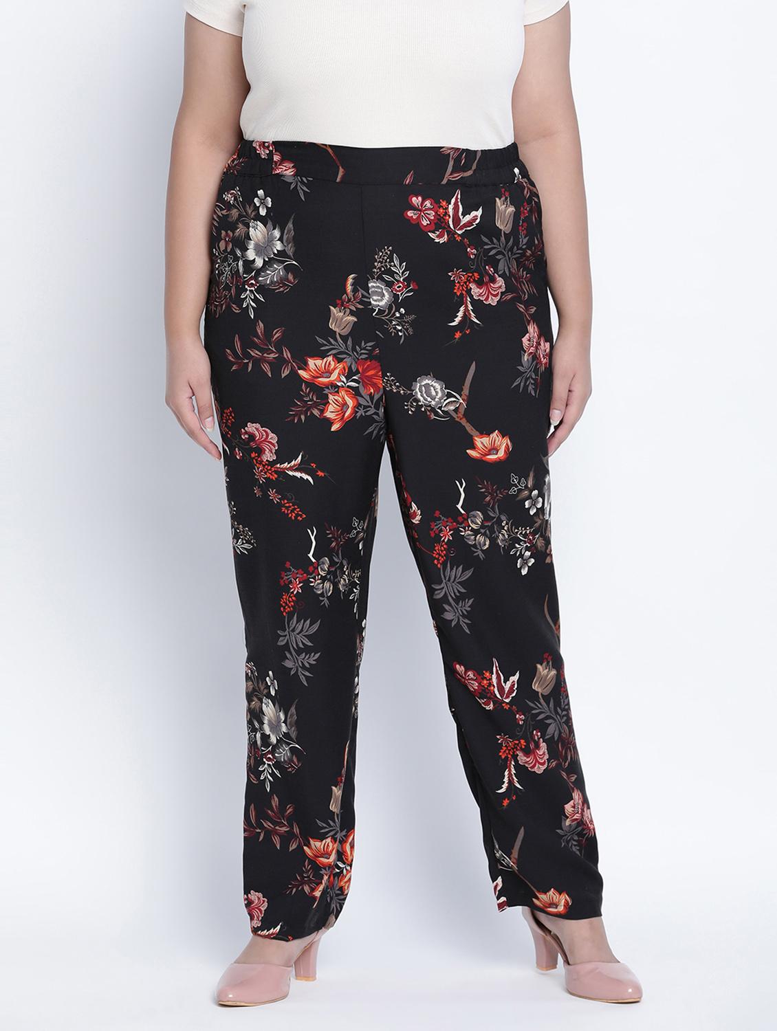 black floral printed plus size trouser - 18013231 - Zoom Image - 0