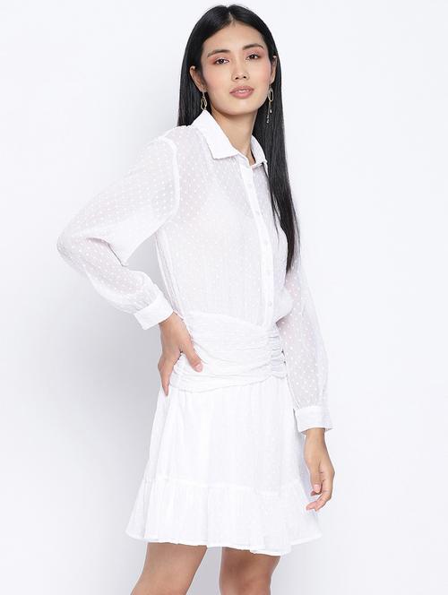 long sleeved dobby peplum dress - 18013283 - Standard Image - 0