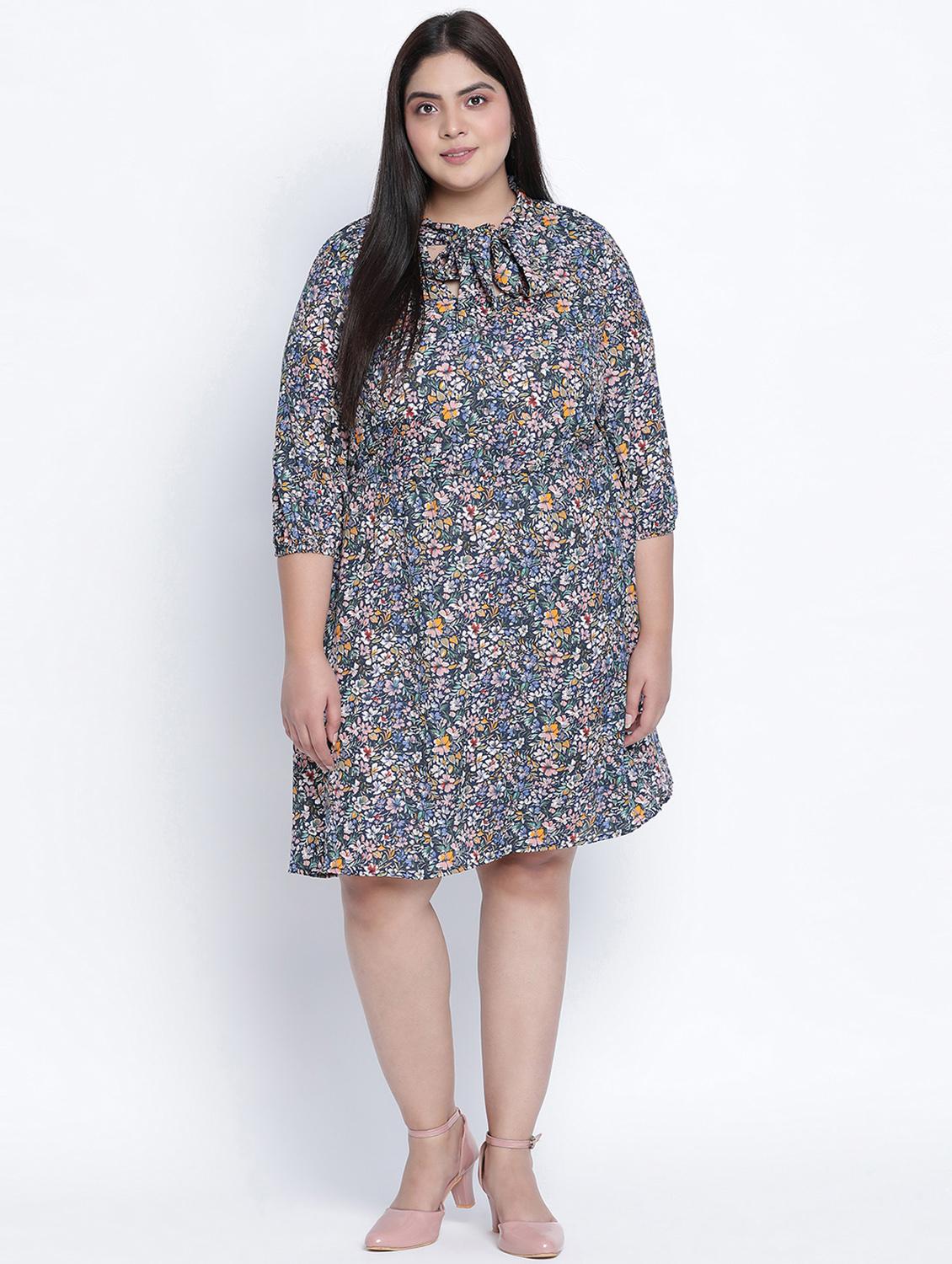 tie up neck printed a-line dress - 18013307 - Zoom Image - 0