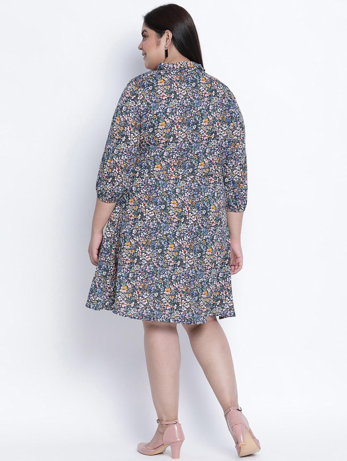 tie up neck printed a-line dress - 18013307 - Standard Image - 3