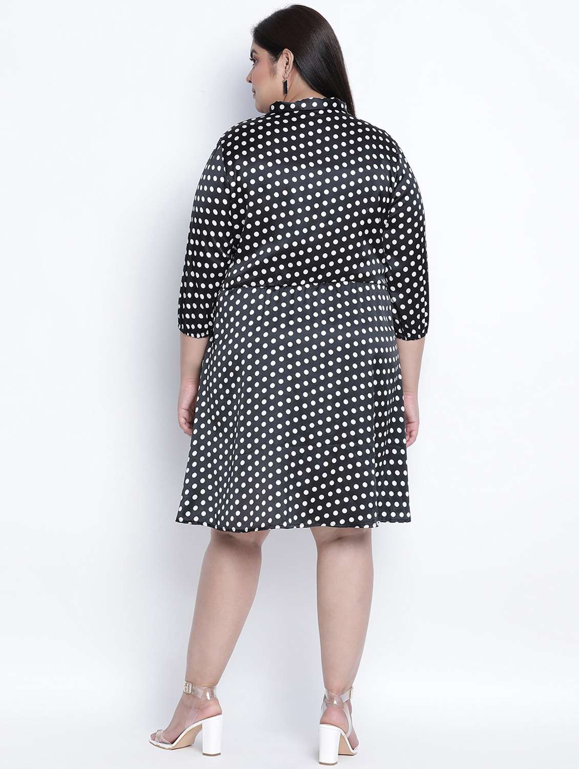 tie up neck polka dot a-line dress - 18013309 - Standard Image - 3