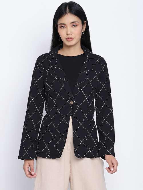 lapel neck checkered blazer - 18013333 - Standard Image - 0