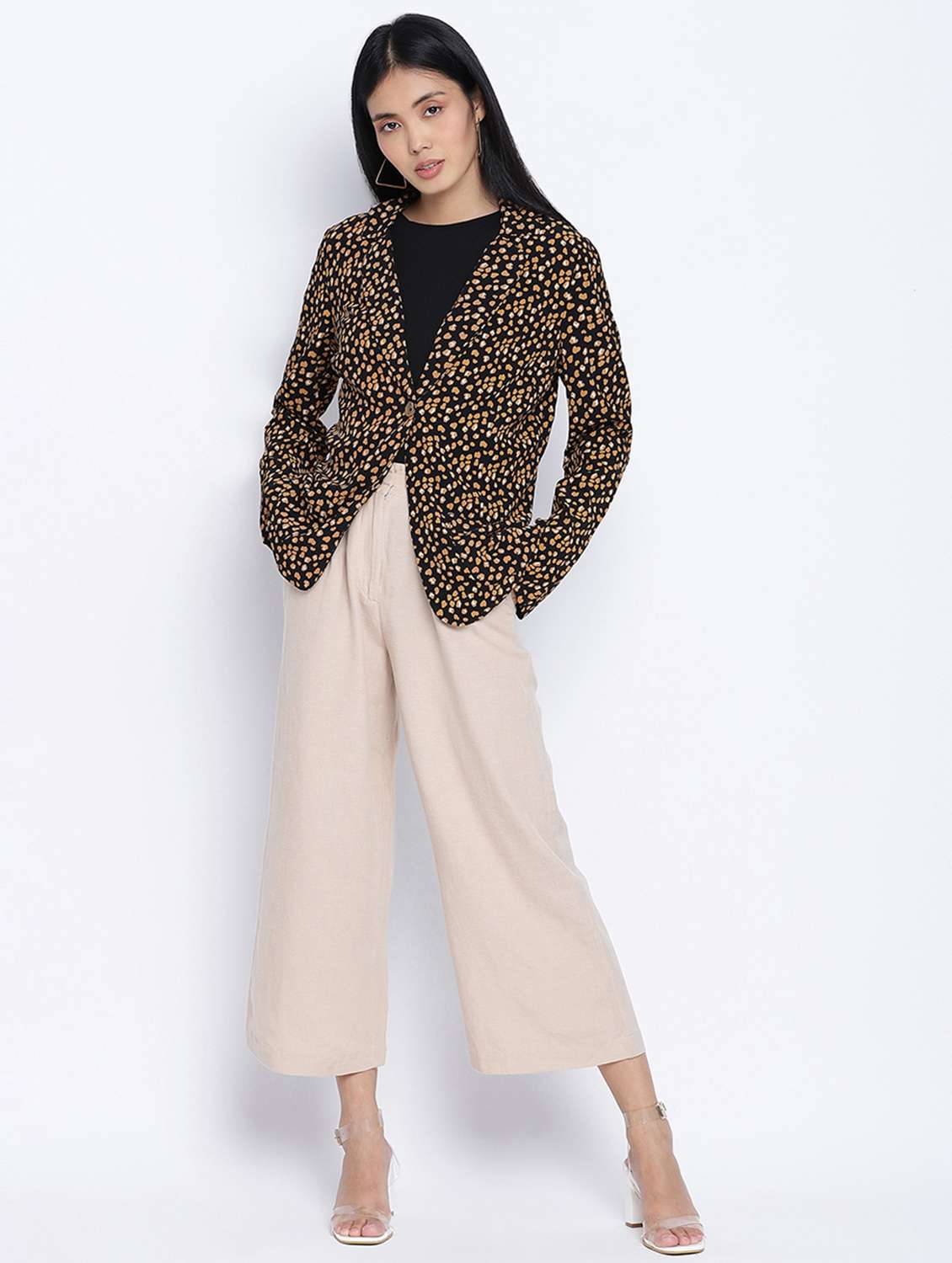 lapel neck printed blazer - 18013335 - Standard Image - 3