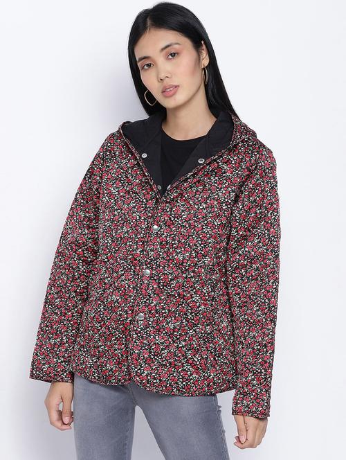 hooded neck floral jacket - 18013343 - Standard Image - 0
