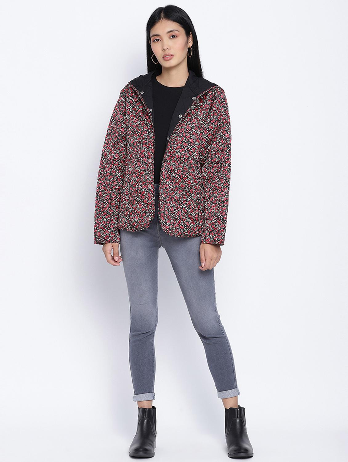 hooded neck floral jacket - 18013343 - Standard Image - 3