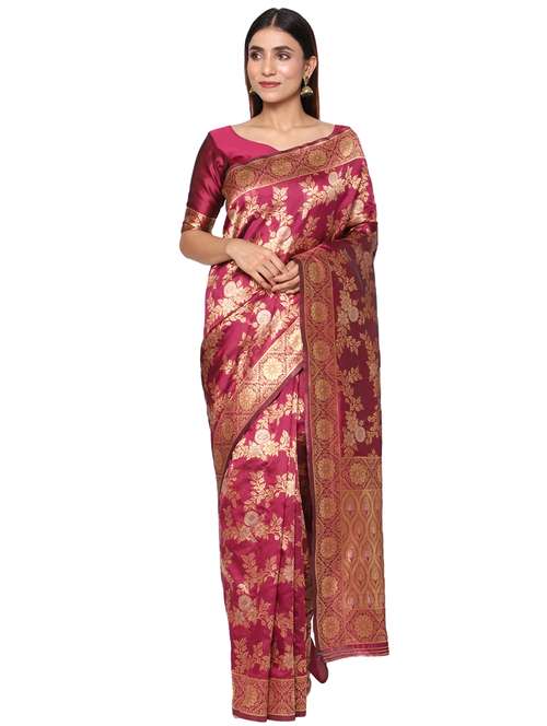 burgundy kanjivaram saree with blouse - 18013608 -  Standard Image - 0