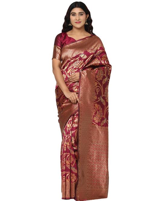 burgundy kanjivaram saree with blouse - 18013609 -  Standard Image - 0