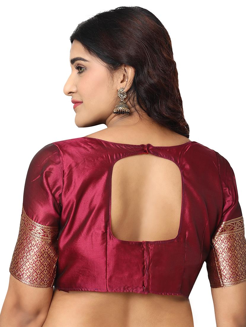 burgundy kanjivaram saree with blouse - 18013609 - Standard Image - 3