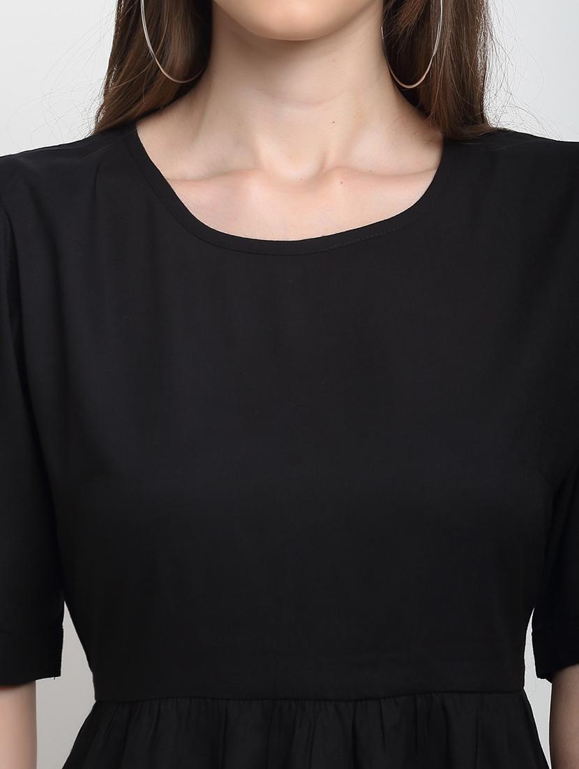 round neck solid fit & flare dress - 18013716 - Standard Image - 3
