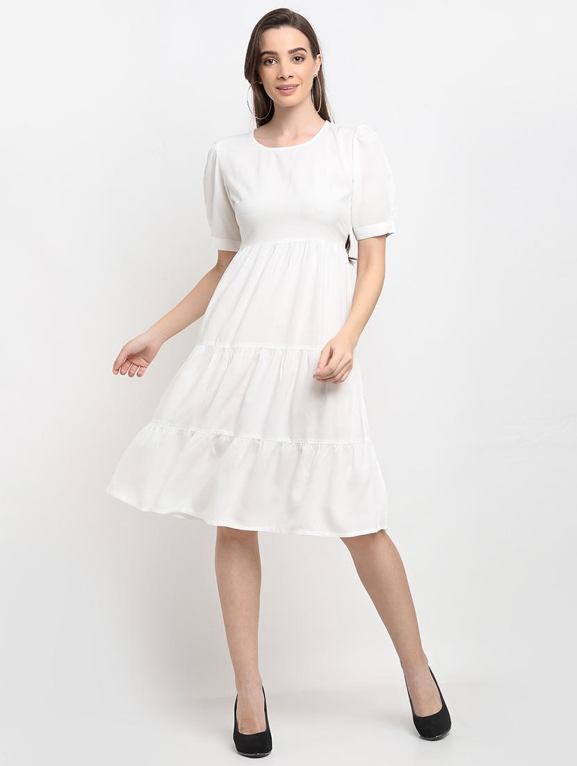 round neck solid  fit & flare dress - 18013717 -  Zoom Image - 0