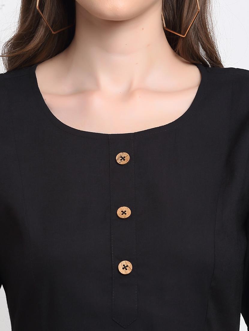 round neck solid fit & flare dress - 18013724 - Standard Image - 3