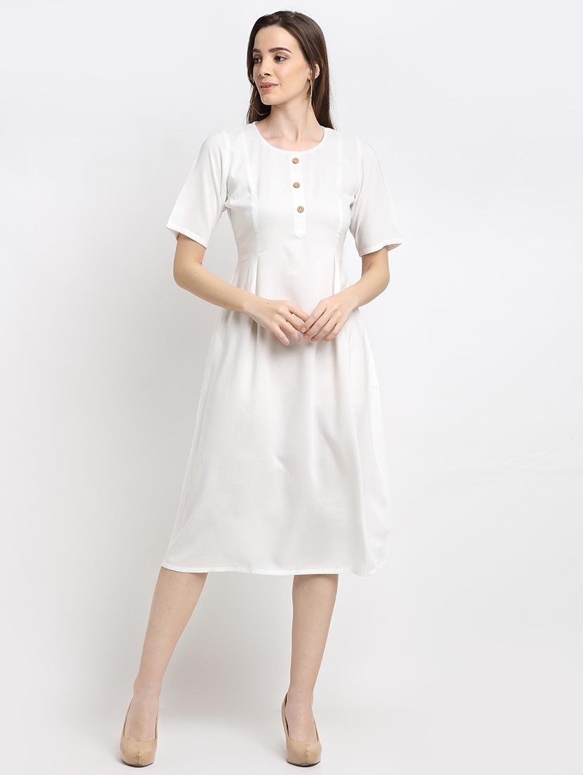 round neck solid fit & flare dress - 18013726 - Zoom Image - 0