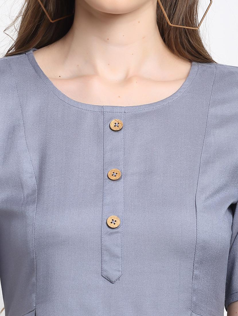 round neck solid fit & flare dress - 18013727 - Standard Image - 3