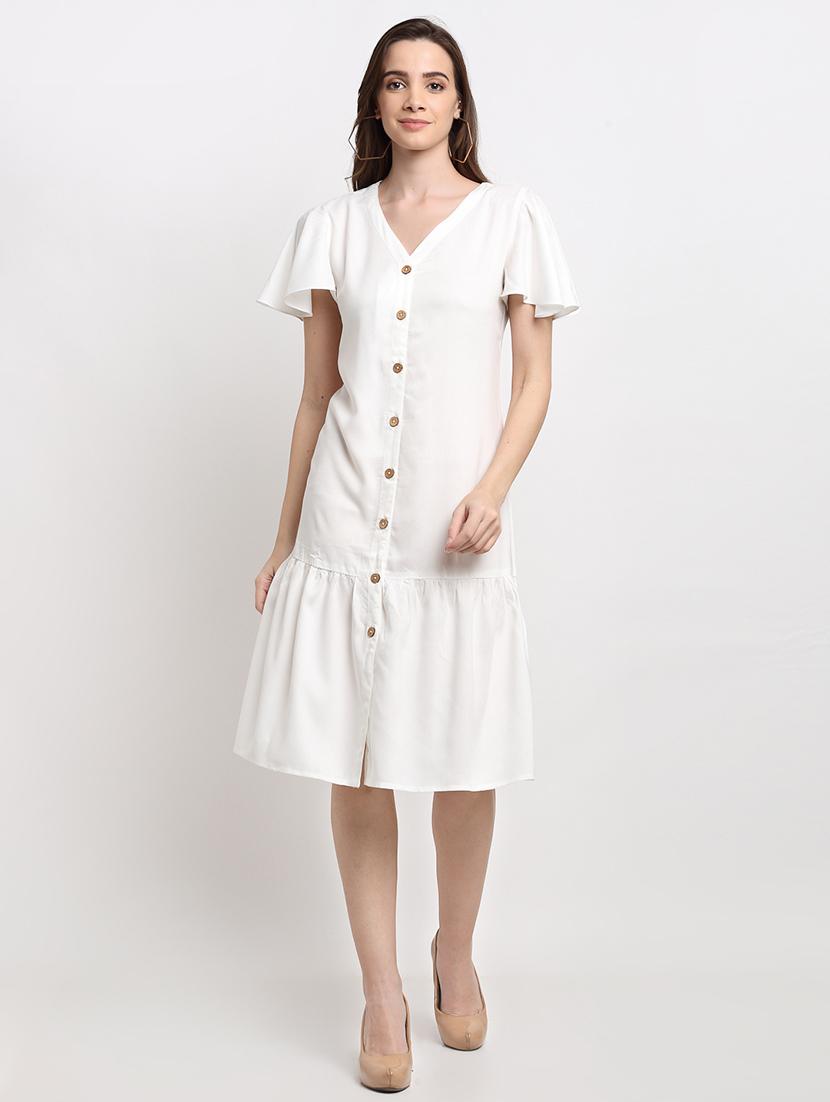 v-neck solid fit & flare dress - 18013731 - Zoom Image - 0