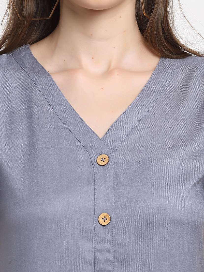 v-neck solid fit & flare dress - 18013733 -  Standard Image - 3