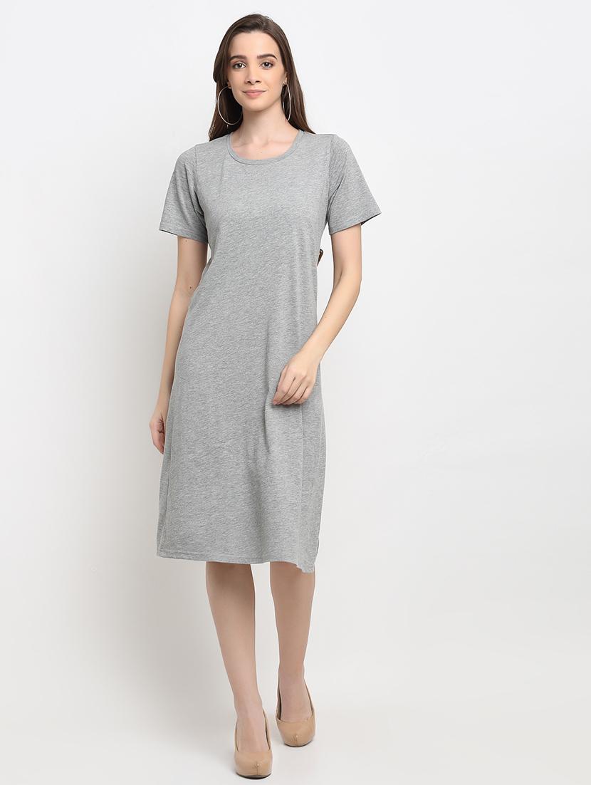 round neck solid a-line dress - 18013739 - Zoom Image - 0