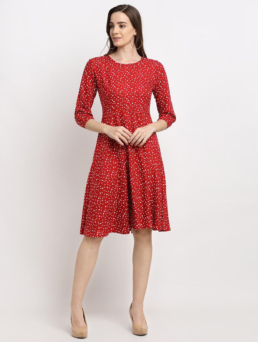 round neck printed a-line dress - 18013745 -  Zoom Image - 0