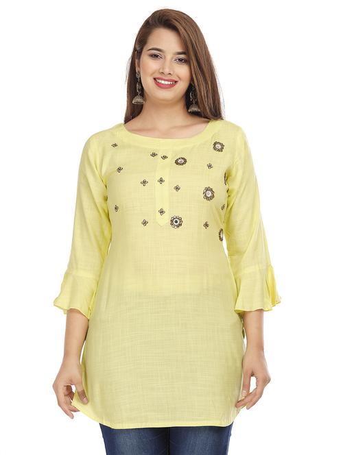 yellow rayon regular tunic - 18013989 - Standard Image - 0