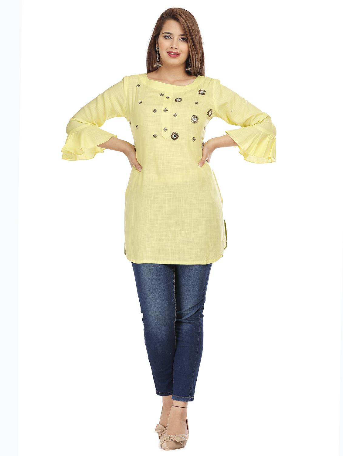 yellow rayon regular tunic - 18013989 - Standard Image - 3